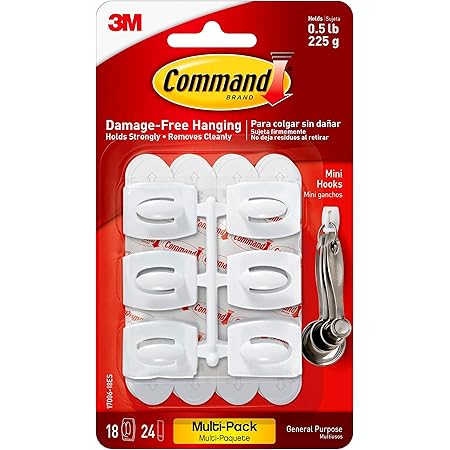 Command Mini Hooks Value Pack, White, 18-Hooks, 24-Strips, Organize Damage-Free