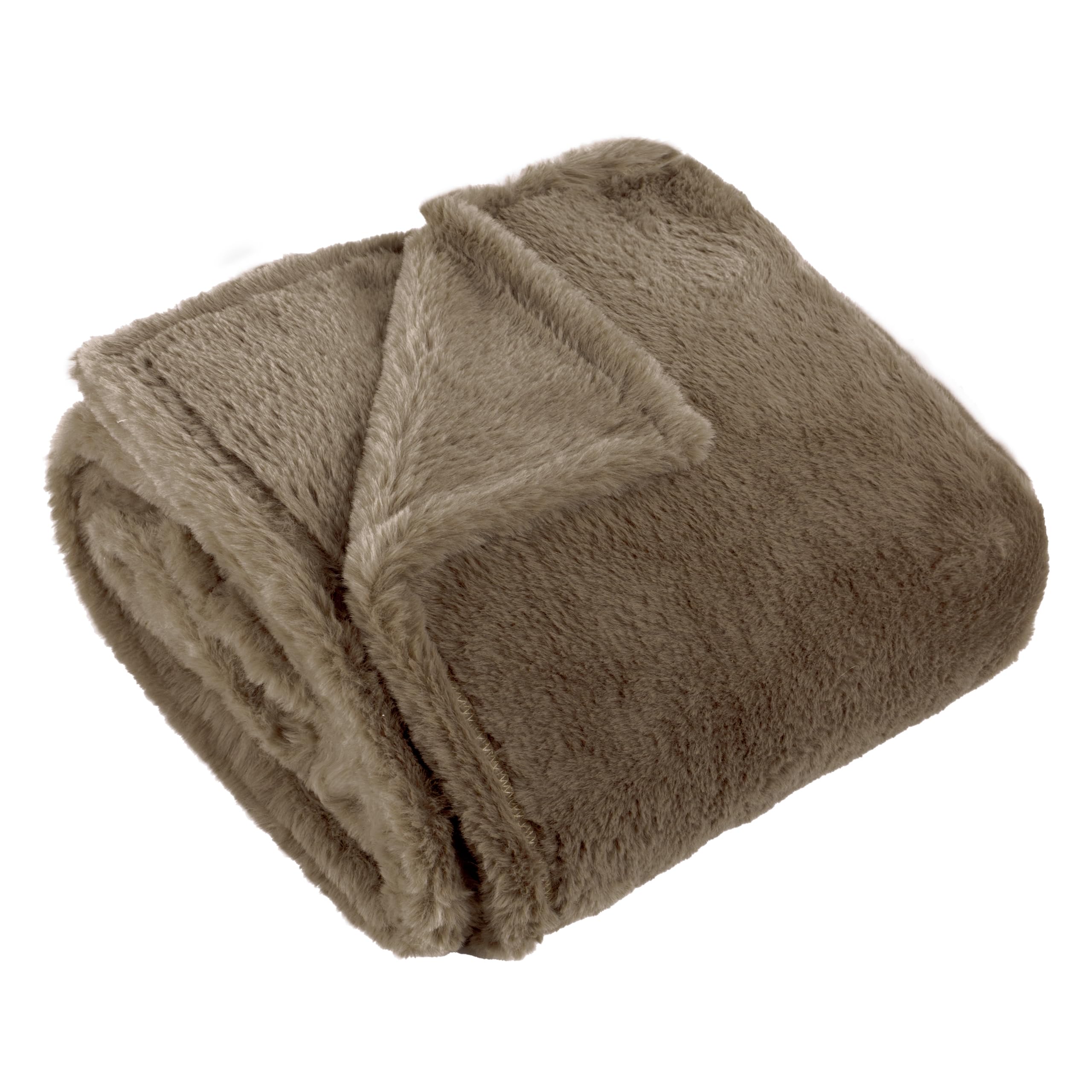 Furn. Mocha Kallu Faux Fur Throw – Earthy Soft Fluffy Decorative Throw With Oxford Edge ( - 130X180cm)