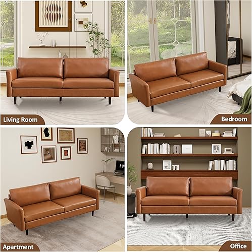Miniatura 7 de Tbfit Sofá de piel sintética de 80 pulgadas, sofá moderno de mediados de siglo, sofá de 3 plazas para espacios pequeños, dormitorio, oficina,