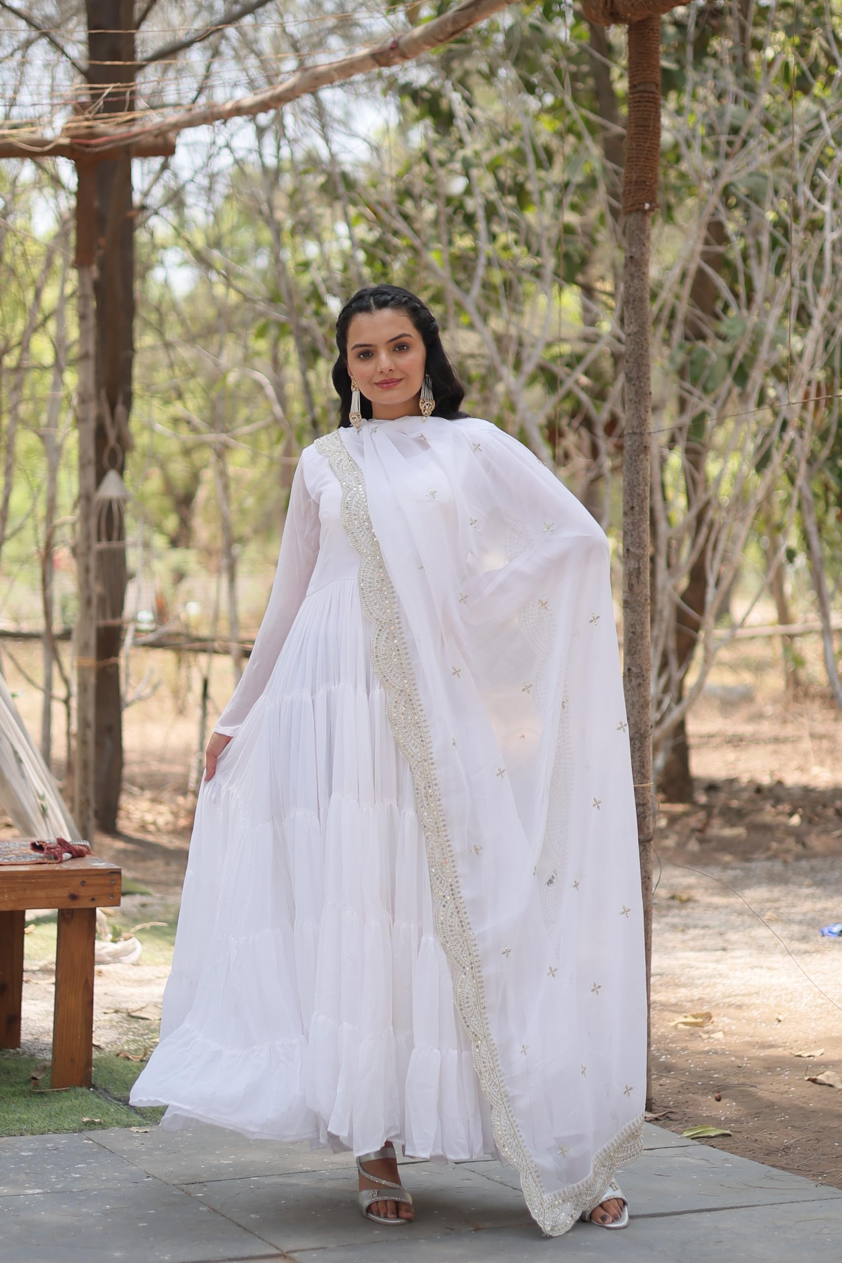 Fashion Basket Georgette Anarkali Kurta Set For Women White