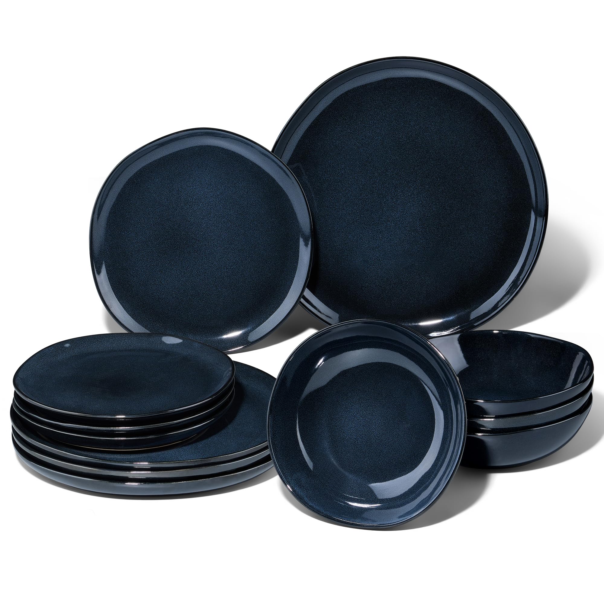 Joyfair Dinner Set, 12 Pieces Stoneware Dinnerware Set Service for 4, Reactive Glaze Irregular Shape Plates and Bowls, Chip & Scratch Resistant, Microwave & Dishwasher Safe, Nebulas Blue — image 1