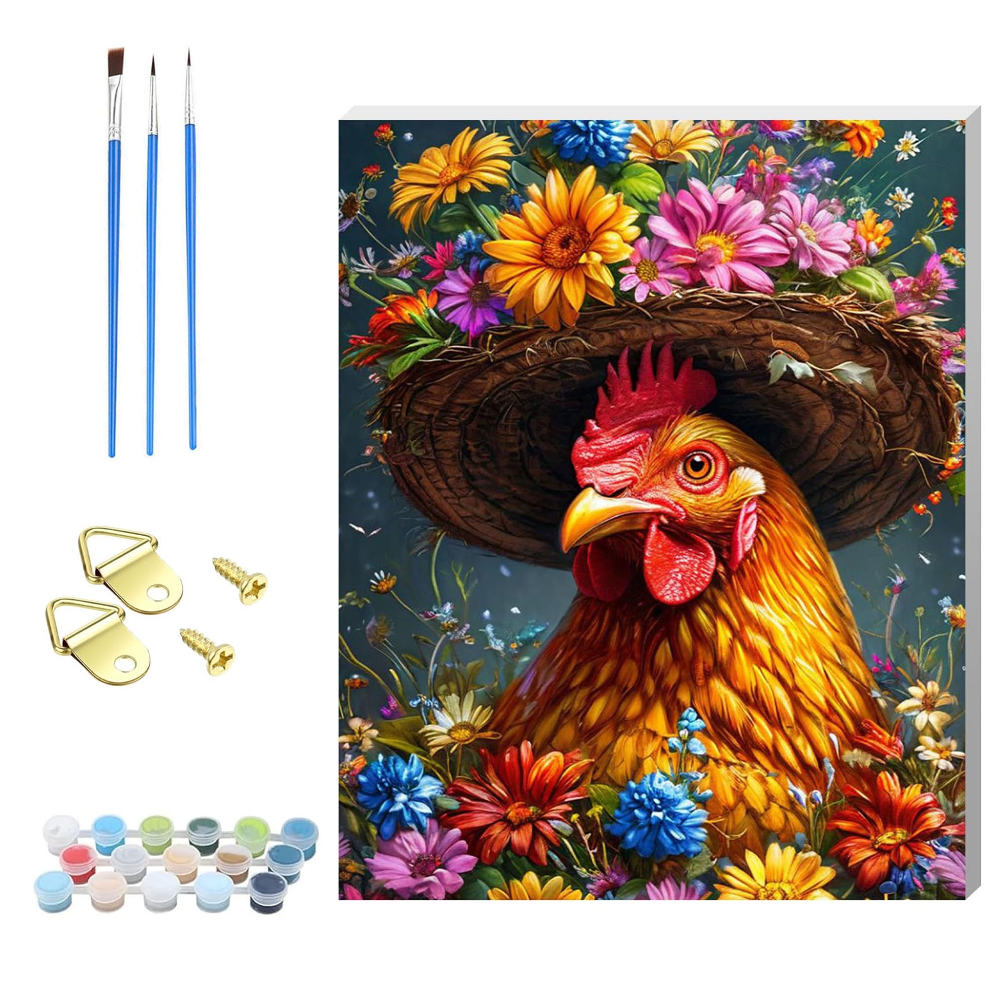 Zhosoho Chicken Adults Paint By Number Kits,Framed Painting By Numbers Kits On Canvas,Color By Numbers Adult Acrylic Watercolor Gifts For Friends Wall Decor (Chicken)