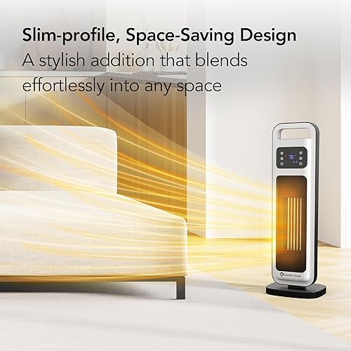 Miniatura 6 de Comfort Zone Calentador de espacio de torre de 26 pulgadas y 1500 W para uso en interiores, control remoto, termostato ajustable, temporizador de 24