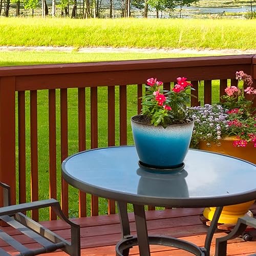 Miniatura 6 de Worth Macetas redondas de plástico para jardín de 8 pulgadas, juego de 6 macetas multicolor pequeñas y brillantes con orificio de drenaje