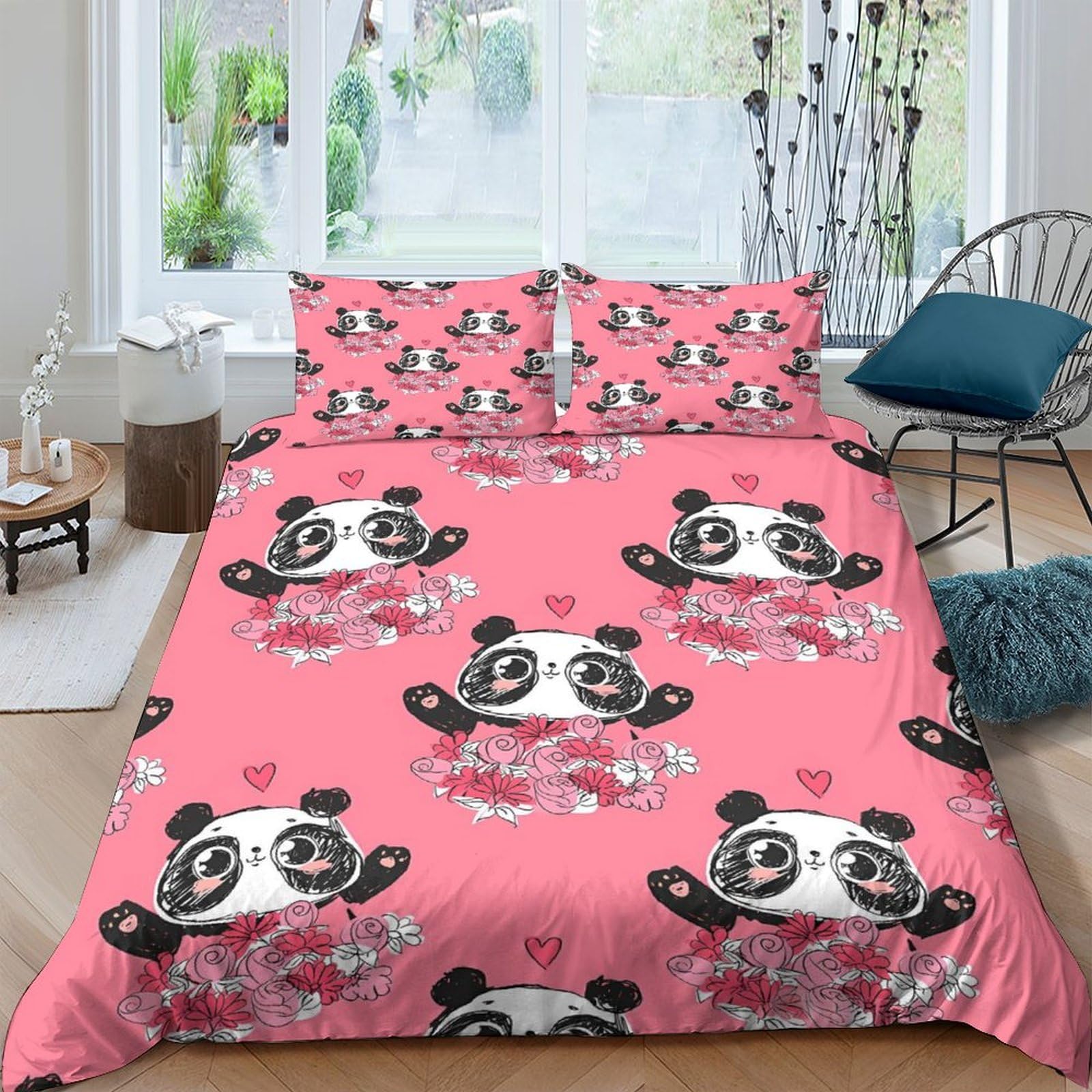Funda nórdica de panda king 220x240cm con dos fundas de almohada de microfibra
