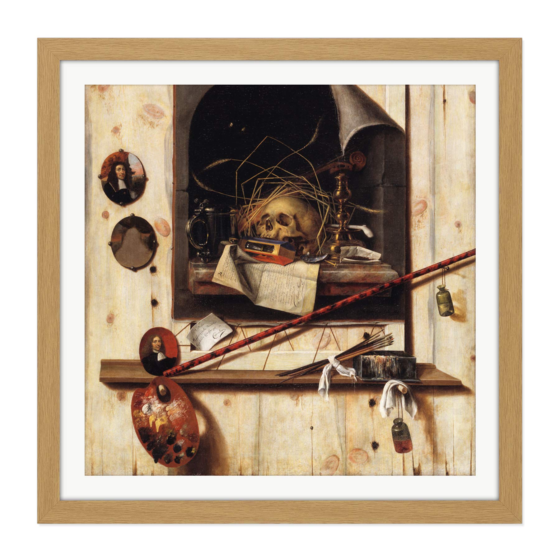 Gysbrechts Studio Wall Vanitas Still Life Trompe L'oeil Painting Square Wooden Framed Wall Art Print Picture 16X16 Inch