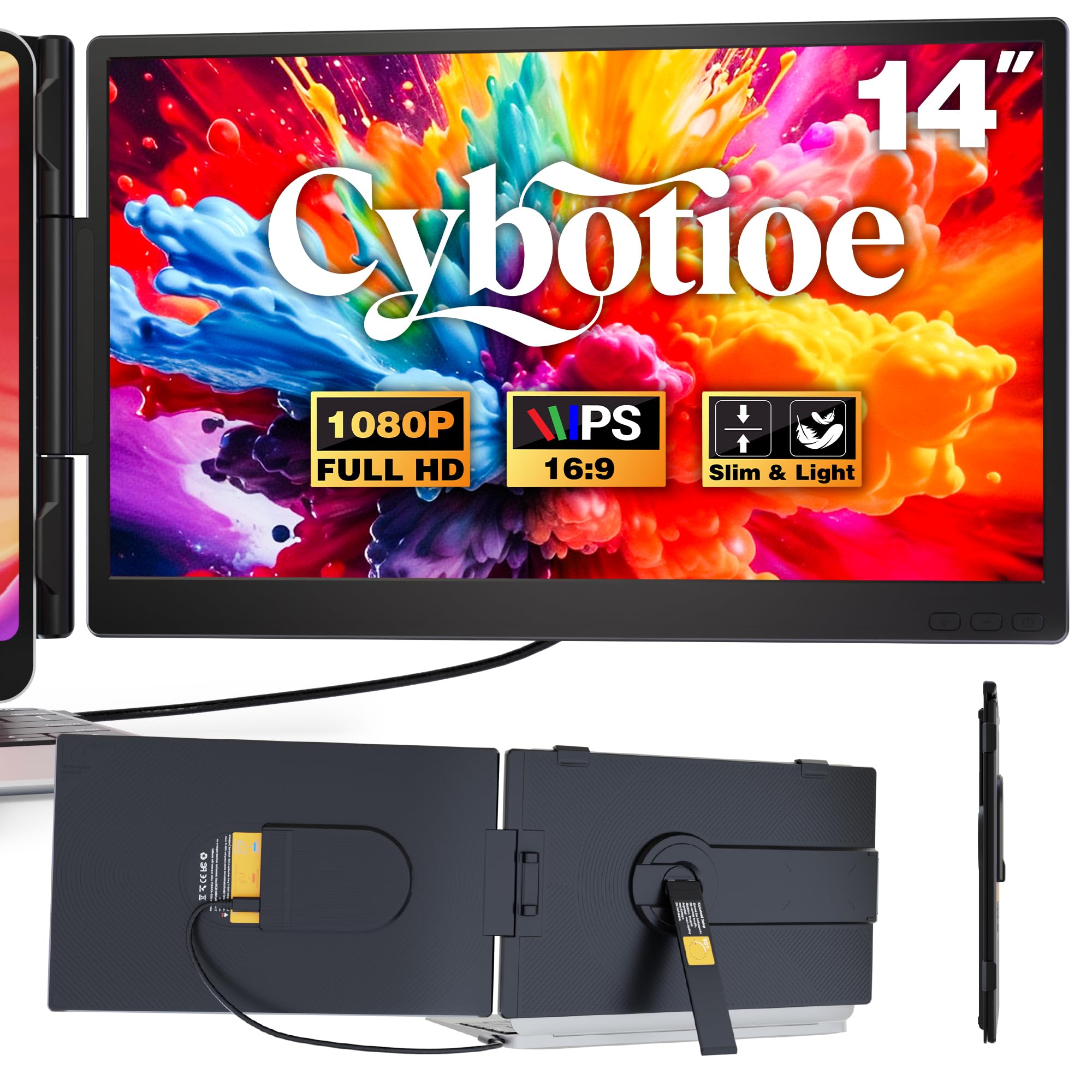 Cybotioe 2026 New One Cable Connection Laptop Screen Extender Monitor Portable, Ultra Thin 15.6" 1080P FHD Triple Screen,Fit for 13-17" Laptop, Plug & Play Compatiable with Win/Mac/Chrome/Android — view 9