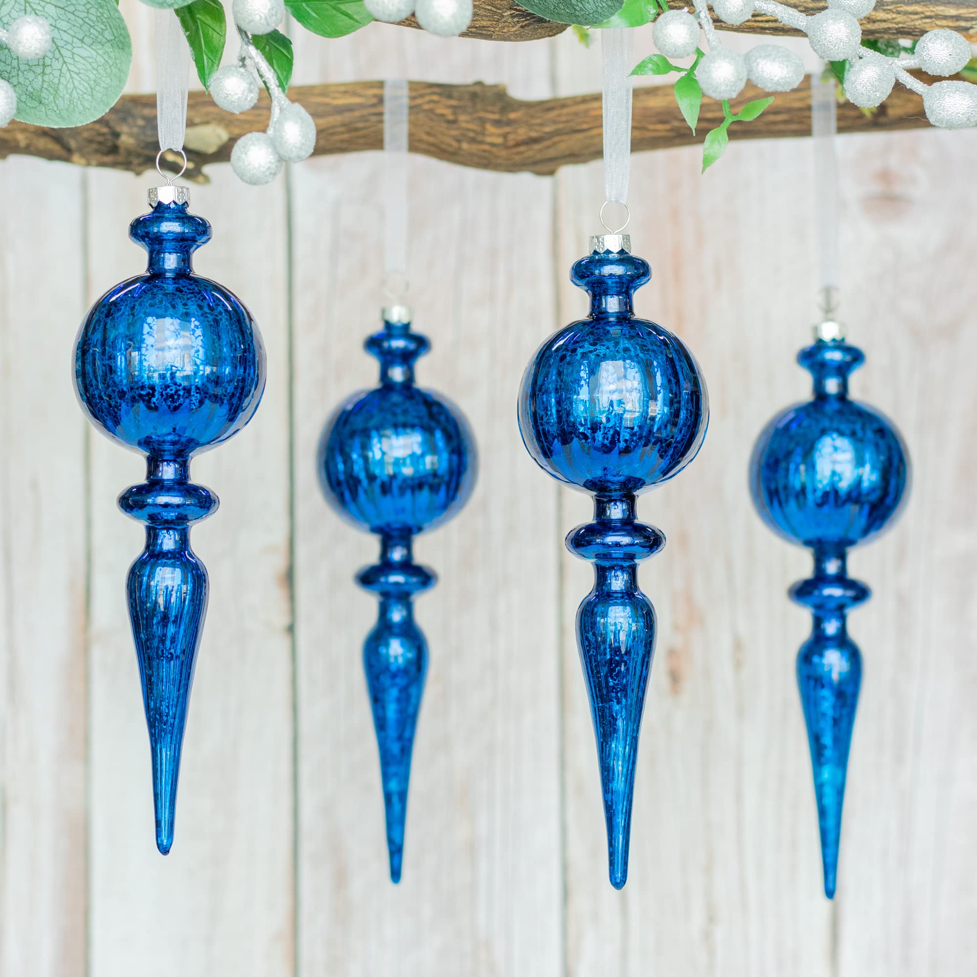 Amazon.com: KI Store Finial Mercury Glass Christmas Ornaments Blue