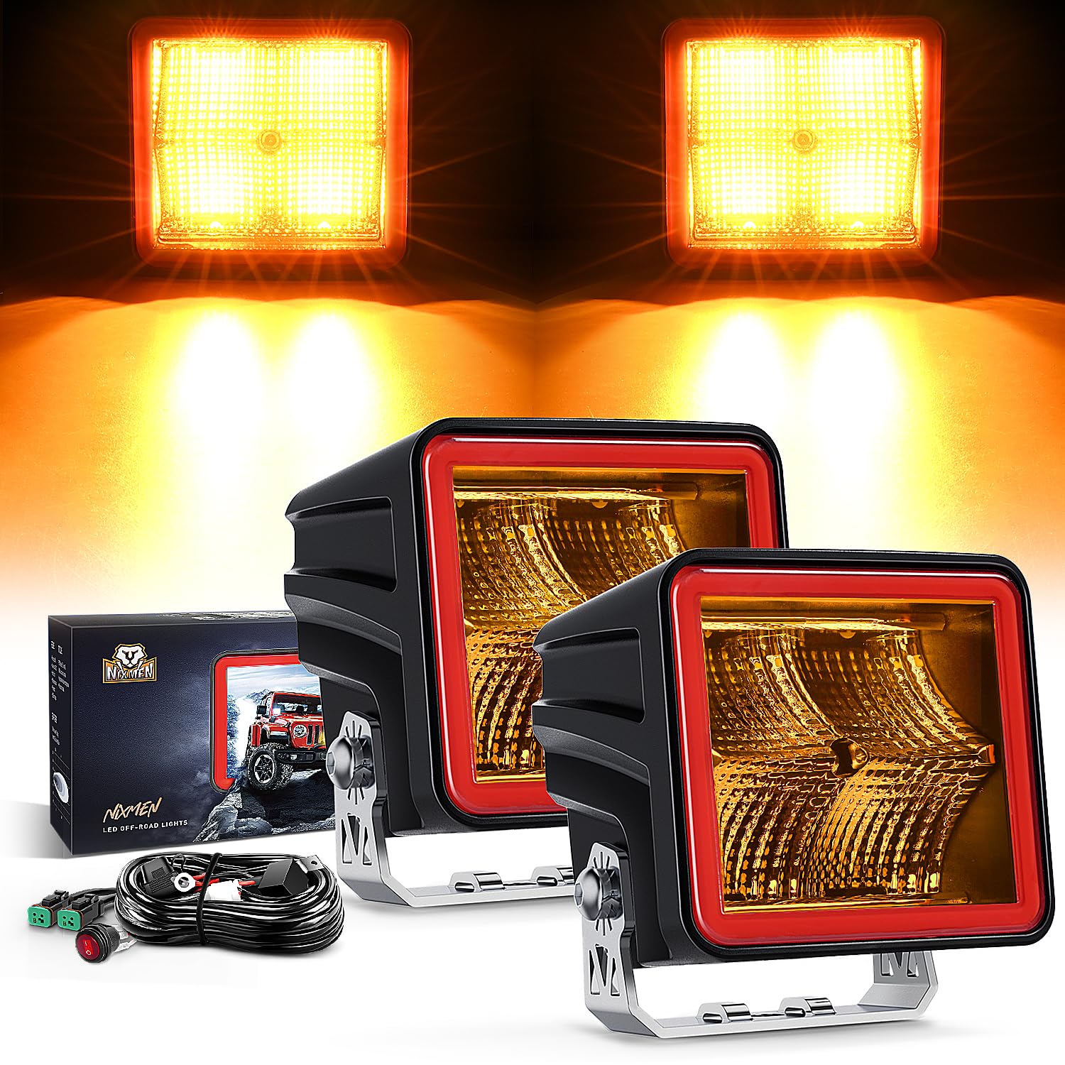 Nilight 3 Inch Cube Amber 20 W 1240LM Super Flood LED Pod Light