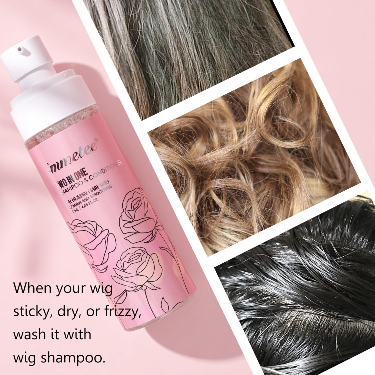 immetee 2 in 1 Shampoo und Conditioner für Perücken, verlängert die Lebensdauer einer Perücke, Shampoo für Perücken. 120 ml (natürliche Perücken)