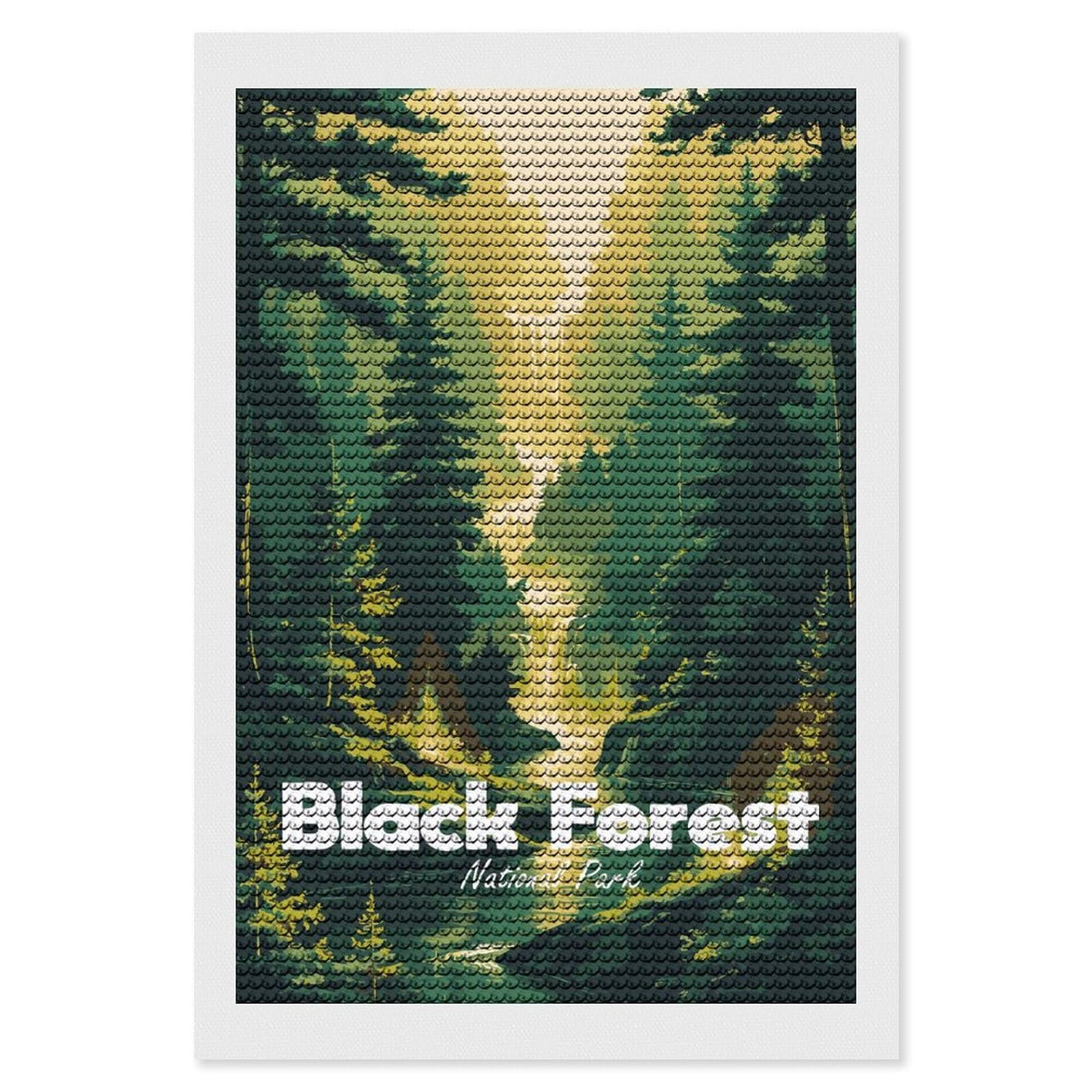 Junmoney Black Forest National Park Illustration DIY Diamond Art Canvas Kit 8"x12", Adhesive Canvas, Easy to Enjoy, Farmhouse Decor, Festive Craft Gift