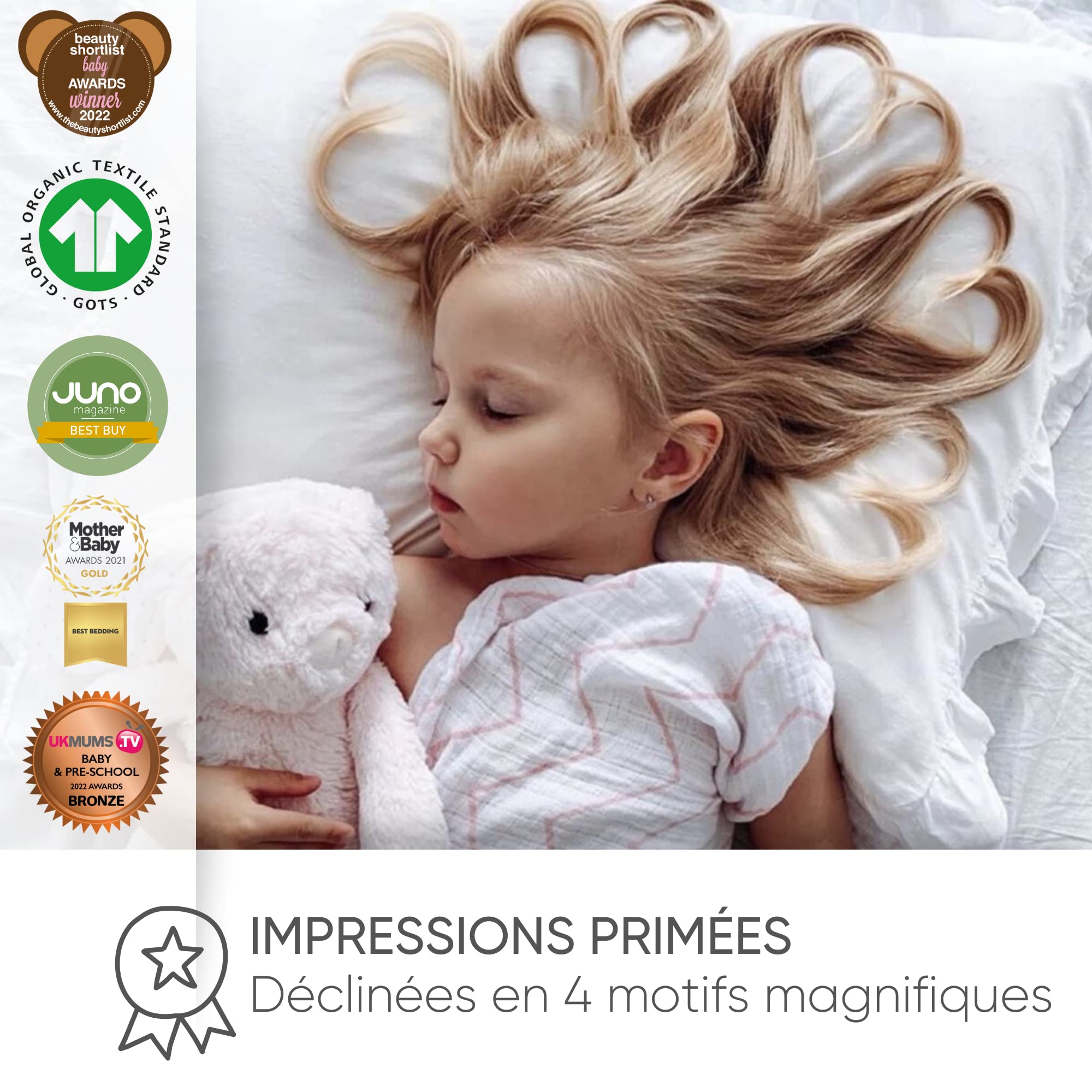 Bloomsbury Mill - Lange Bebe - Lot de 6-70x70cm - 100% Pur Coton Biologique - Carrés de Mousseline Super Doux - Cadeau Naissance pour Garçon et Filles - Bébé Naissance - Rose et Blanc