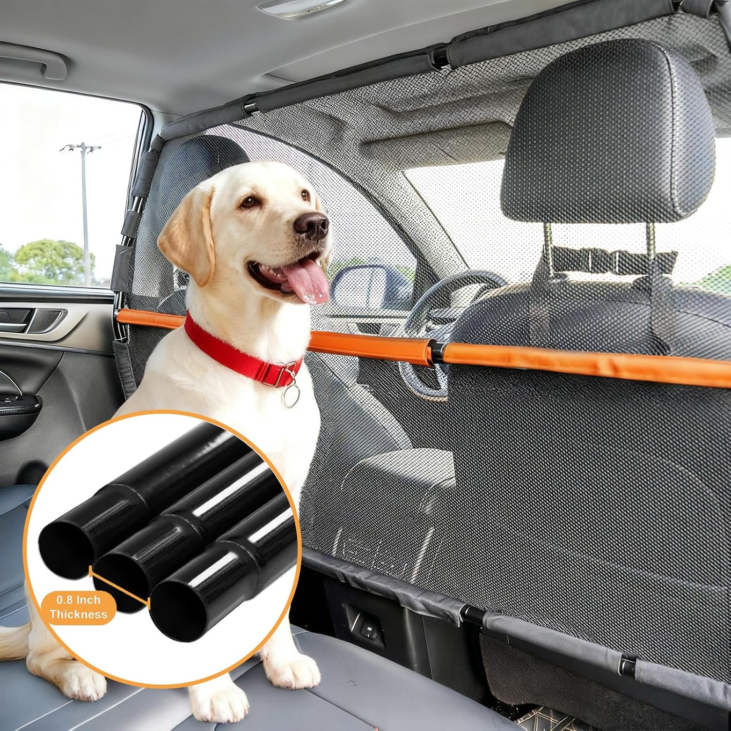 50" Dog Barrier for SUV & Truck, Pet Car Barrier Behind Front Seat – Dog Gate for Cargo Area, Back Seat Divider with See Through Net Mesh for Safety & Travel