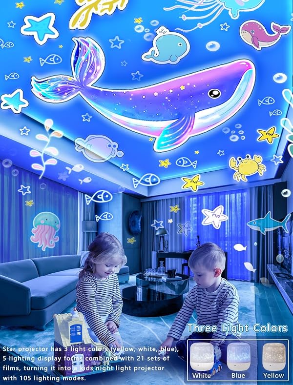 21 Sets of Films, Projector Night Light for Kids Bedroom, Baby Projector for Ceiling, Star Galaxy Night Lights with 360°Rotation Dimmable for Kids Baby Girls, Birthday, Christmas, Nursery, Room Decor by Eigther - Image 4
