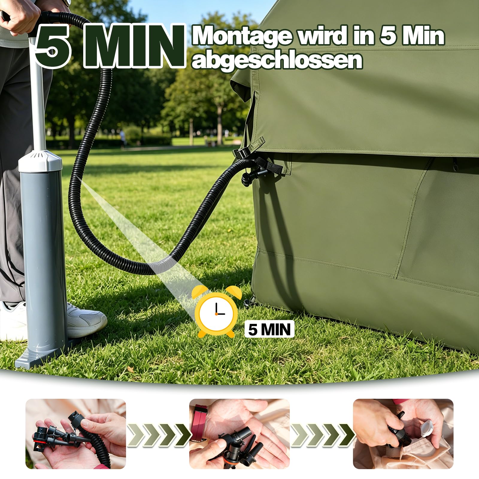 Tenda gonfiabile da campeggio con pompa, 420D Oxford Glamping, tenda gonfiabile per campeggio, impermeabile fino a 3000 mm, 4 stagioni, antivento, con finestra in rete e porte per 2-10 persone