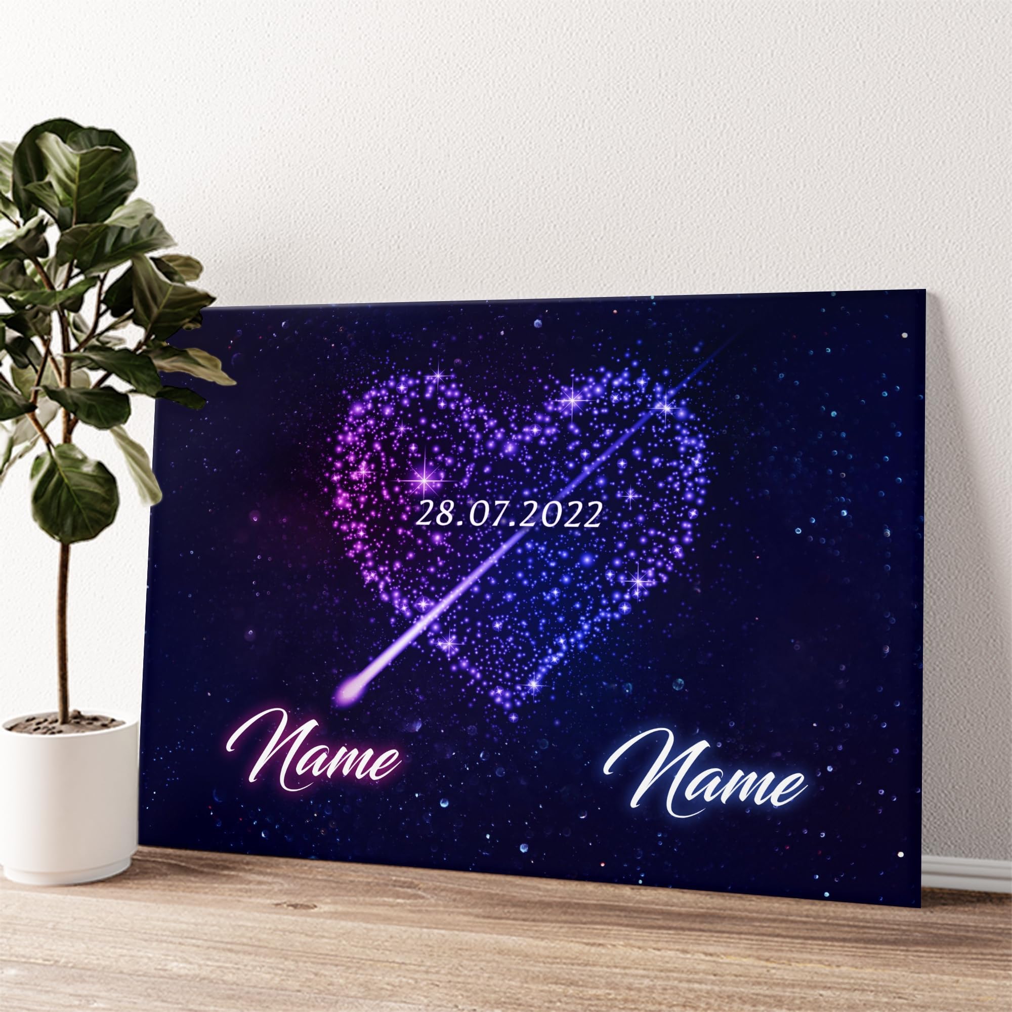 Liebesleinwand Individuelles Wandbild | Jahrestag, Hochzeitstag Geschenke für Frauen | Leinwand mit Namen und Datum gestalten | Mitten ins Herz
