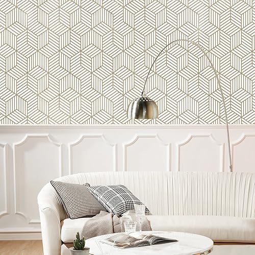 Miniatura 5 de WENMER Papel tapiz hexagonal geométrico de 17.7 x 118.1 pulgadas, película de vinilo extraíble y autoadhesiva para uso doméstico