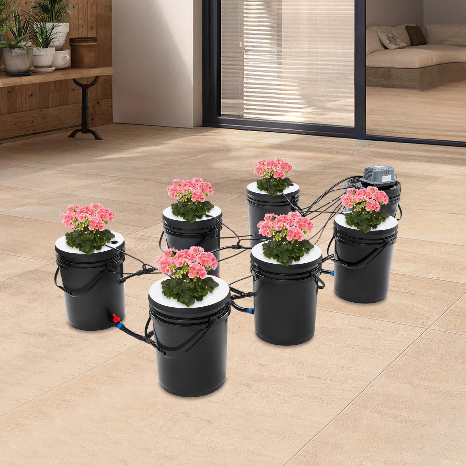 Sistema de cultivo hidropónico 7 cubos Kit de sistema de plantación sin tierra 20 L, con bomba de aire, para el cultivo de fresas, lechuga, tomates, menta