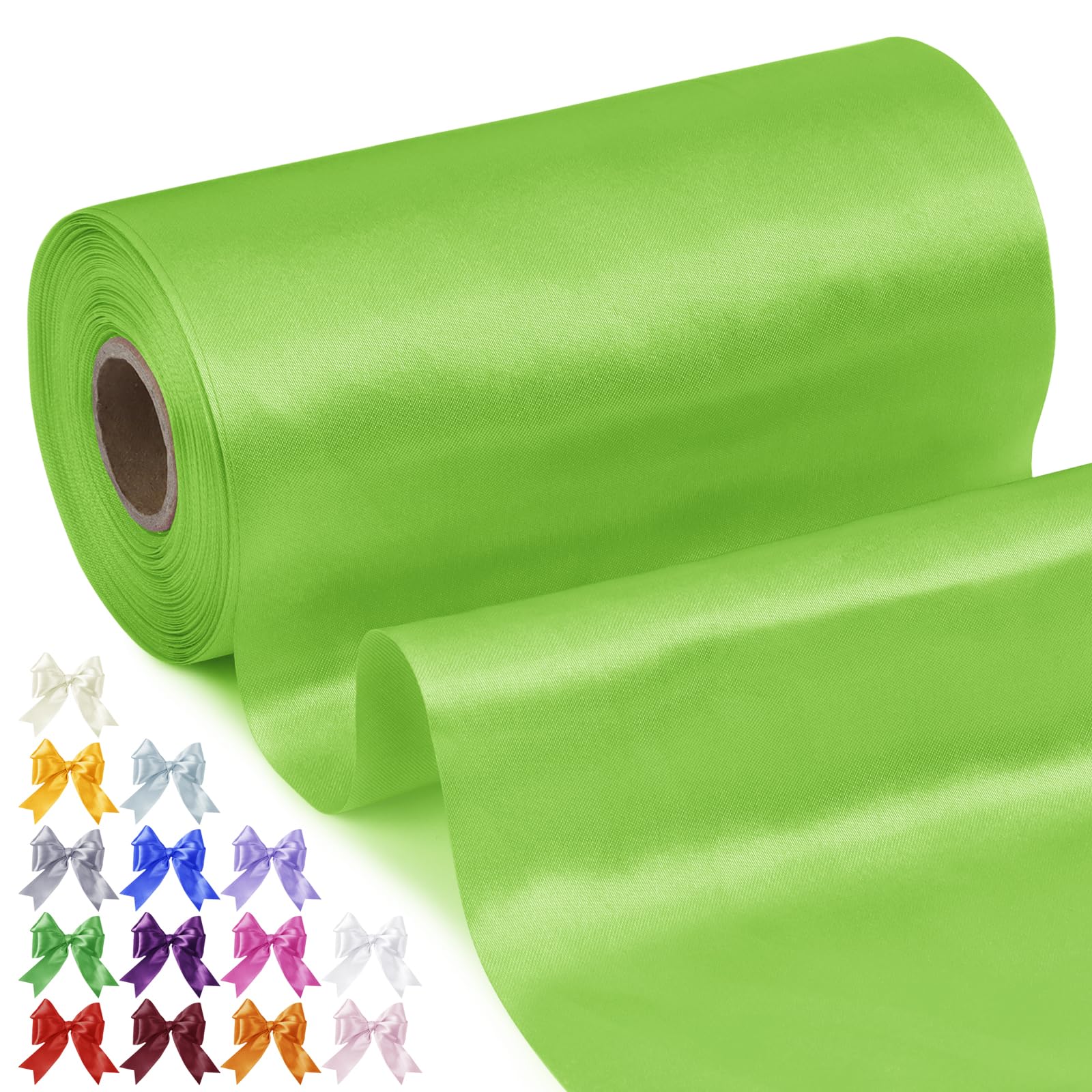 Uiopa Fluorescent Green Satin Ribbon 15cm x 20m Thick Wide Ribbon Polyester Fabric Ribbons for Gift Wrapping, Cutting Ceremony, Chair Sashes, Wedding Decoration, DIY Crafts