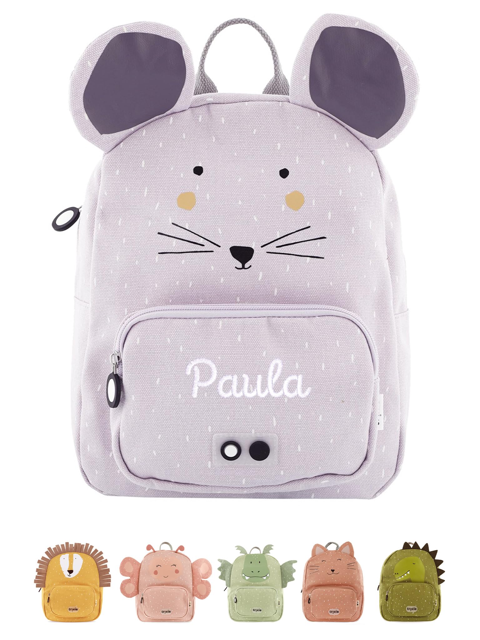 wunderwunsch TRIXIE Kindergartenrucksack, Rucksack für Sportunterricht Schule und Kindergarten, Hort und Krippe, personalisiert mit deinem Wunschnamen (Maus, Klein (5,25 Liter))