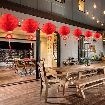 Chinese New Year Decoration 2026 Waterproof Chinese Lantern 10 Inch Traditional Hanging Decorations Foldable Red Paper Lanterns for Spring Festival Wedding Home Birthday Party Decoration