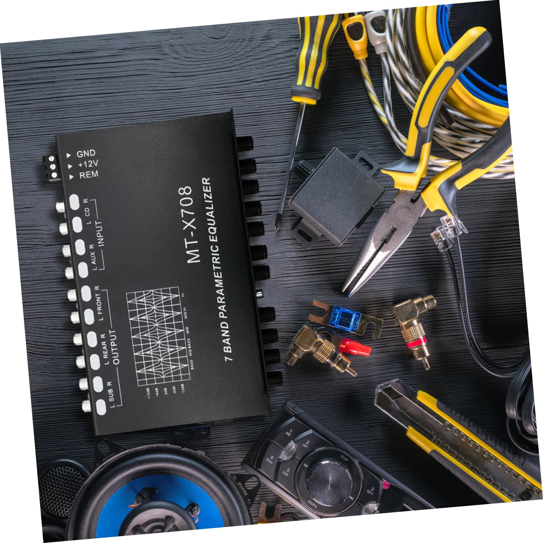Amosfun Ecualizador de Coche de 7 Bandas Amplificador Digital Ajustable Ecualizador Estéreo para de Sonido de Automóvil y Conveniente