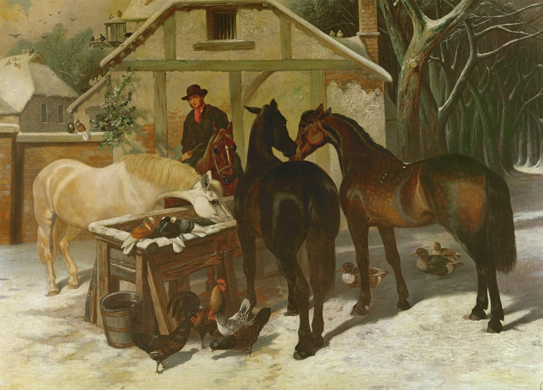 POSTERIIk Famous Animal Posters Vintage Picture At the Water Trough in Winter by Frederick Herring Senior Modern Wall Decor for Home Decor 60x90cm