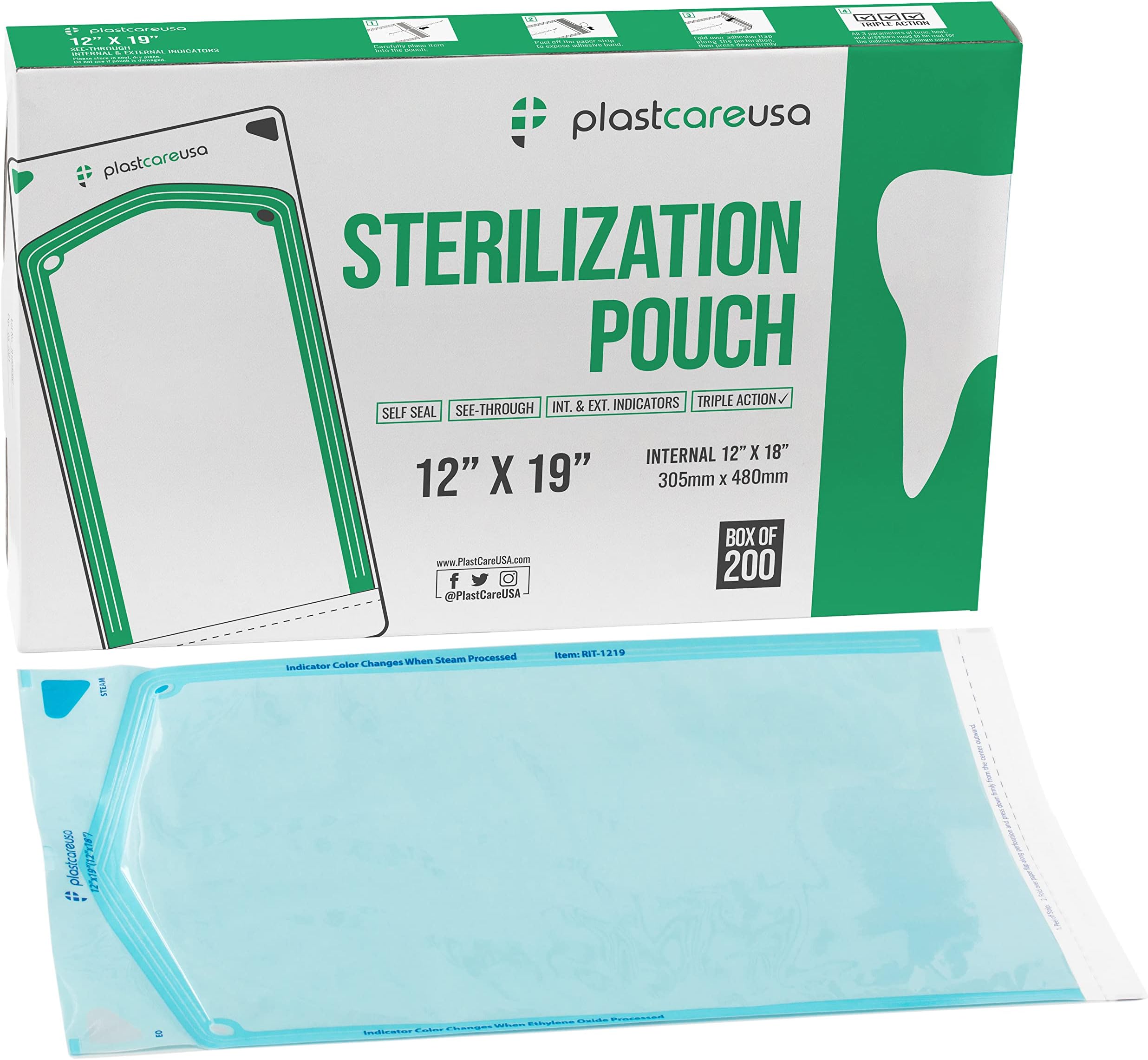 200 12 Inch x 19 Inch Sterilization Pouches, Sterilizer Autoclave Bags for Sterilizing Dental Medical Instruments and Cleaning Tools