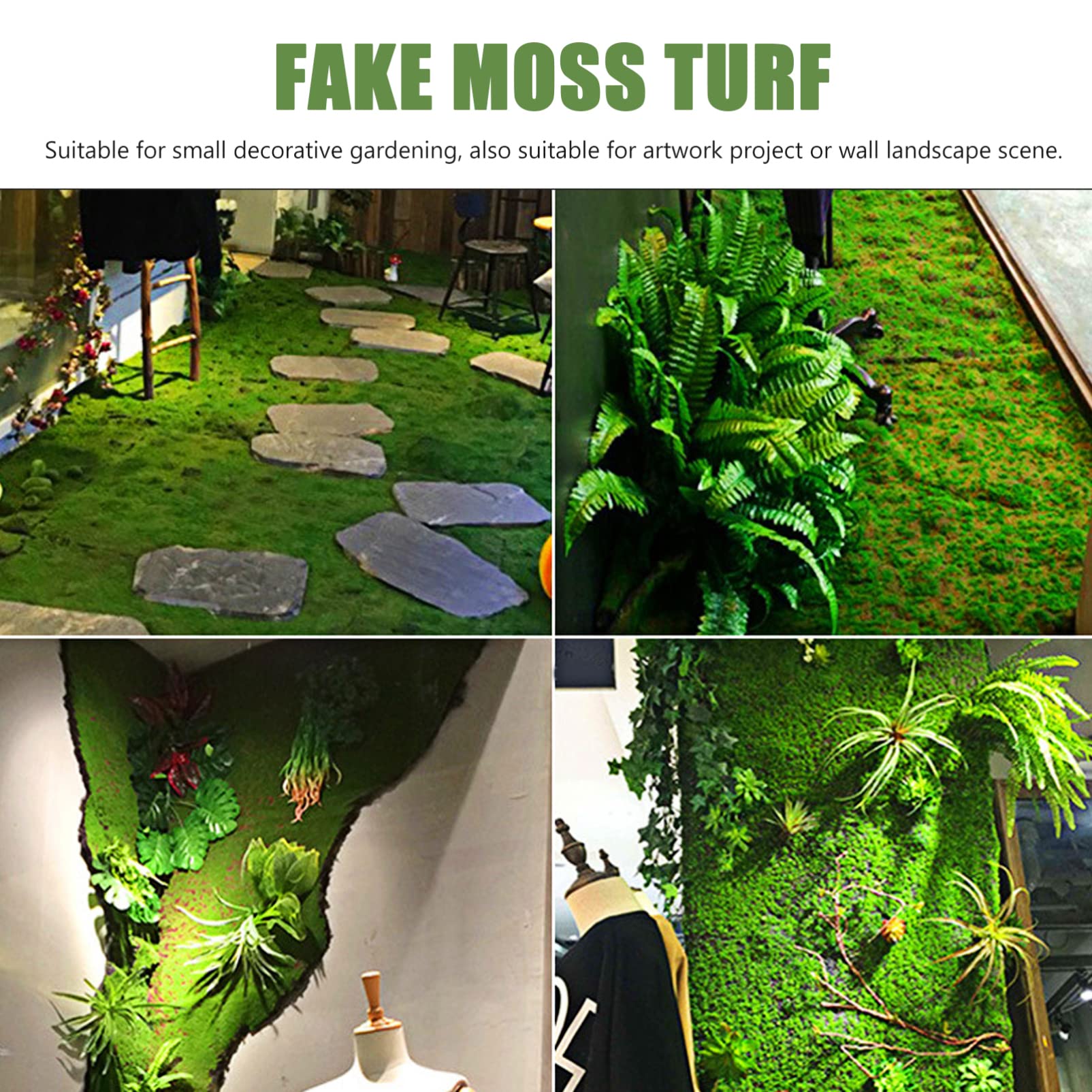 SEWACC Artificial Moss Pad Fake Grass Mat Decorative Greenery Moss Rug Realistic Artificial Turf