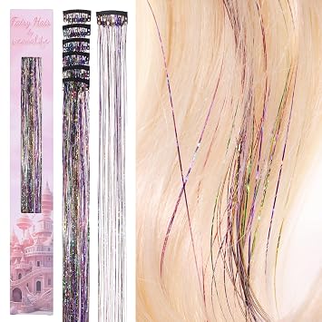 WENNALIFE Hair Tinsel Clip In Hair Tinsel for Girls Rainbow, 6pcs 24 inch Colorful Glitter Sparkle Fairy Hair Accessories for Kids