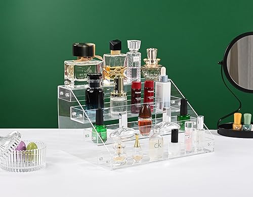 Miniatura 3 de Soportes de exhibición de acrílico de 12 pulgadas Estante de exhibición de acrílico transparente de 4 niveles, doble cara utilizable, organizador