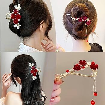 Amazon.com : 2PCS Hair Clip, Red Rose Hair Claws French Style