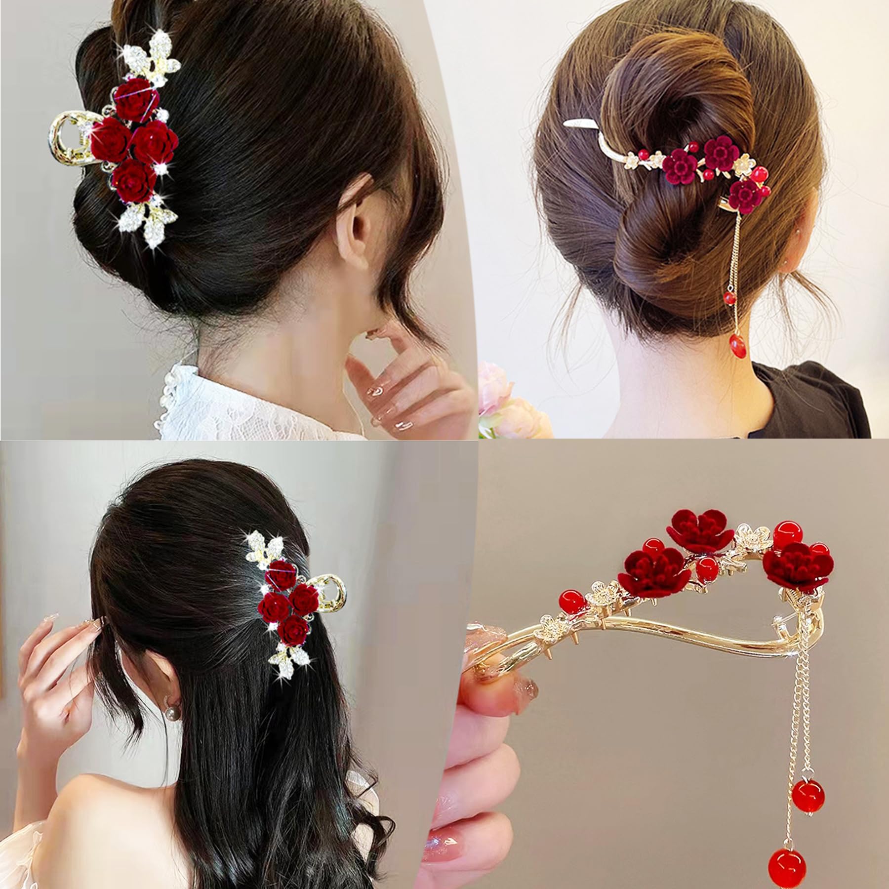 Amazon.com : 2PCS Hair Clip, Red Rose Hair Claws French Style