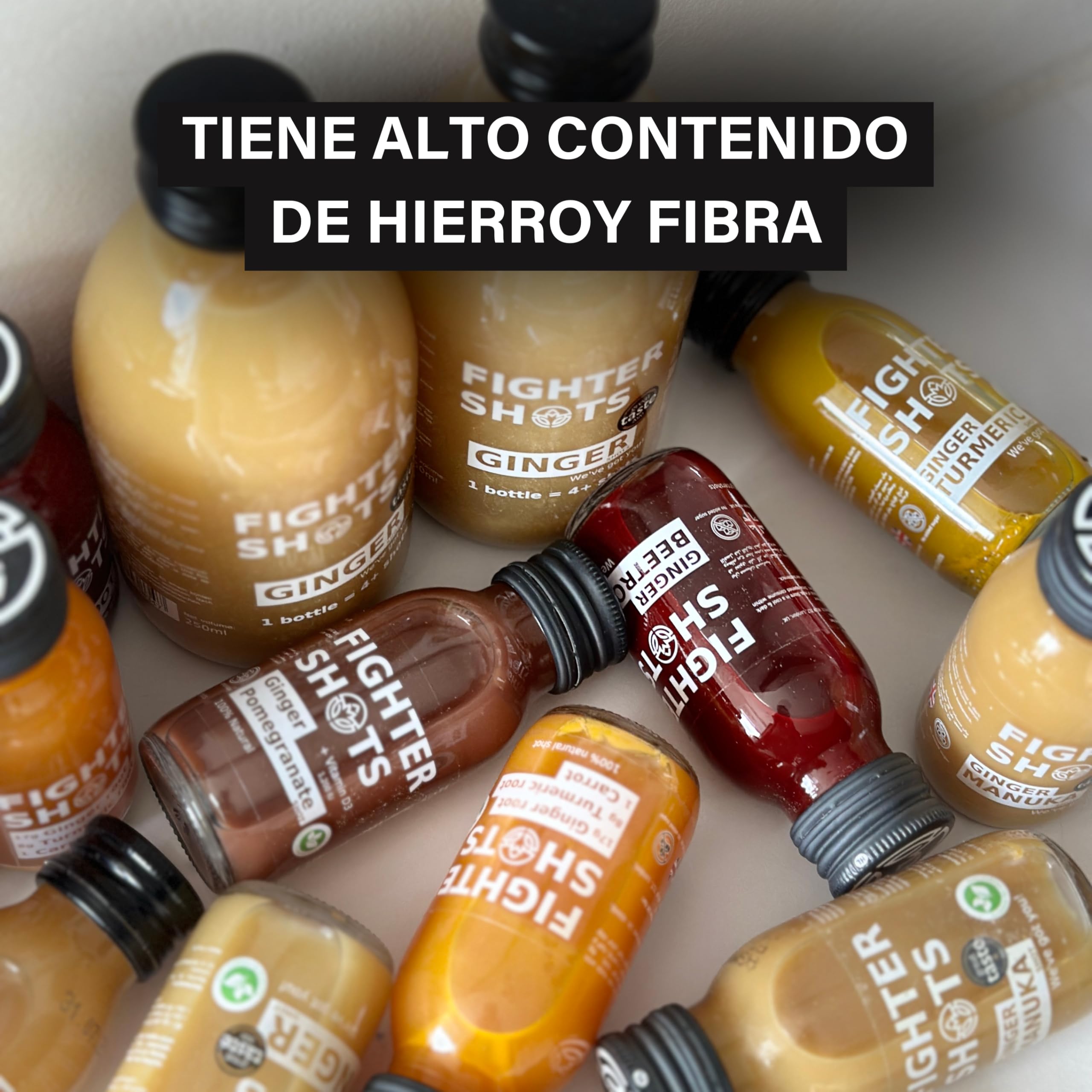 Fighter Shots de Jengibre + Remolacha (12x60ml) | Fortalece el Sistema Inmunológico | 100% Natural | Post entrenamiento | Sin Conservantes | Shots de Remolacha y Jengibre fresco e intenso