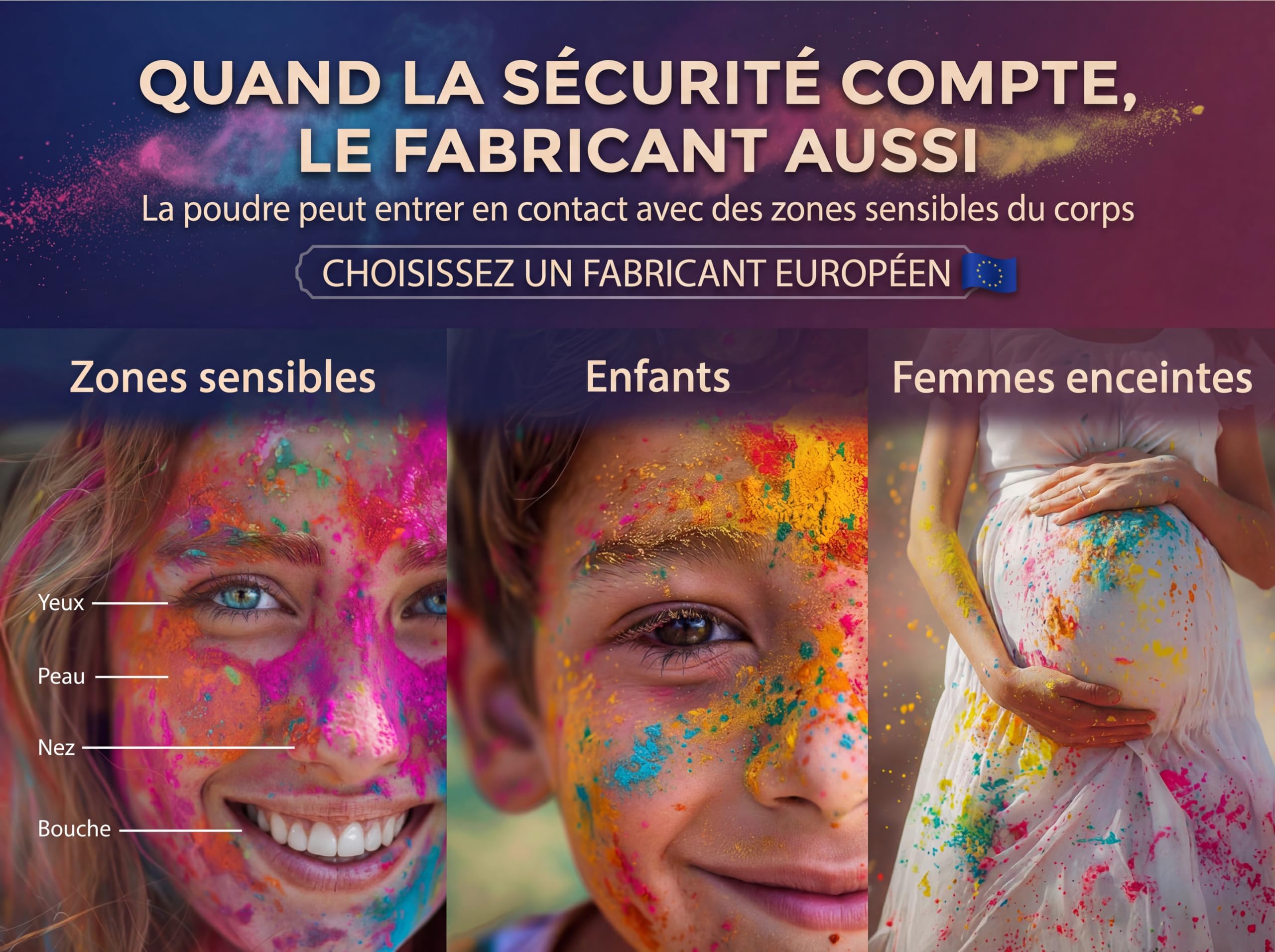 Poudre Holi - Pack de 100 sachets - 8 Couleurs Différentes - Peignez en couleur vos Fêtes Holi et Holi Run
