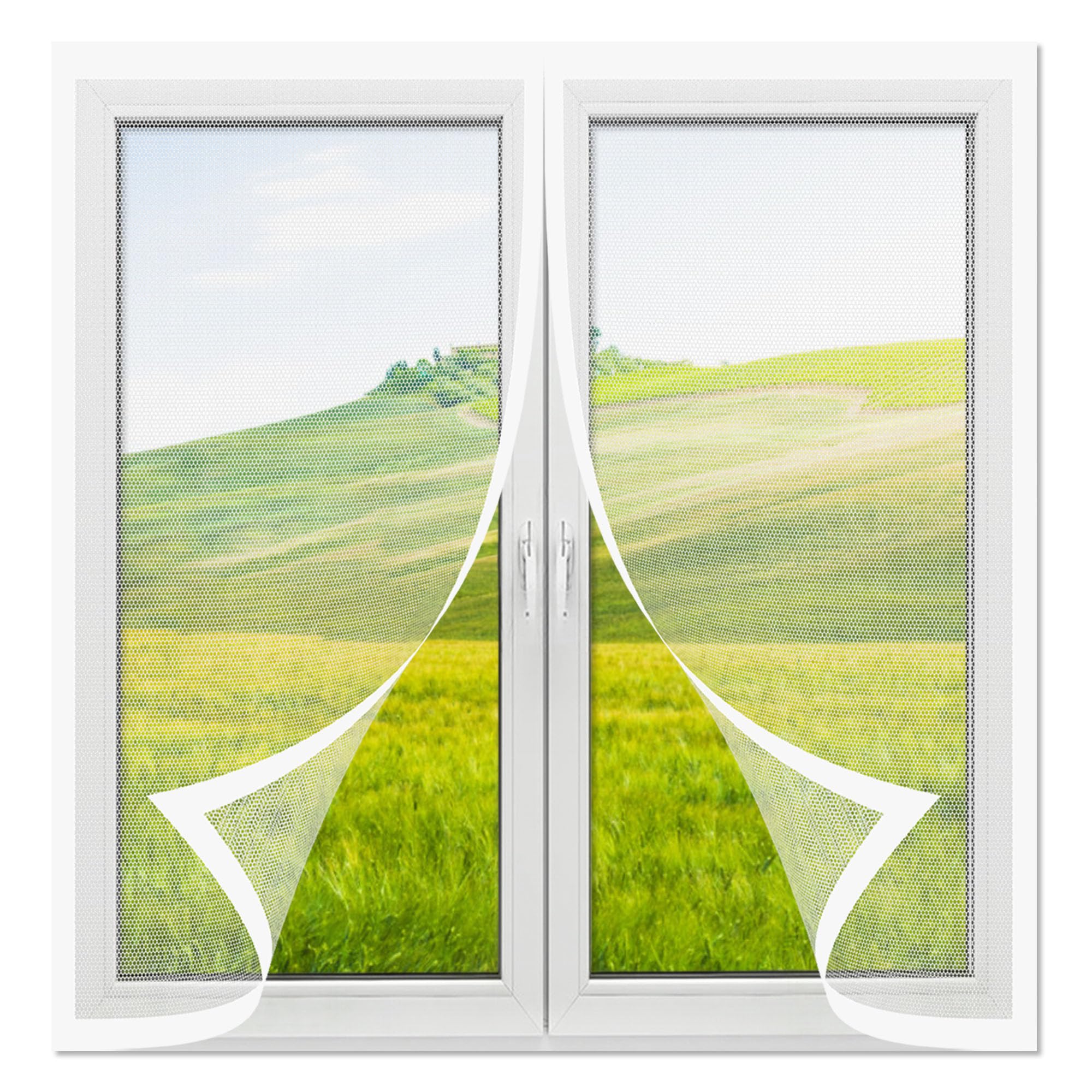 Goubo White Fly Screens For Windows Frame 104 X 84 Cm Fly Screen Net Without Drilling Self-Adhesive Tape For Windows,