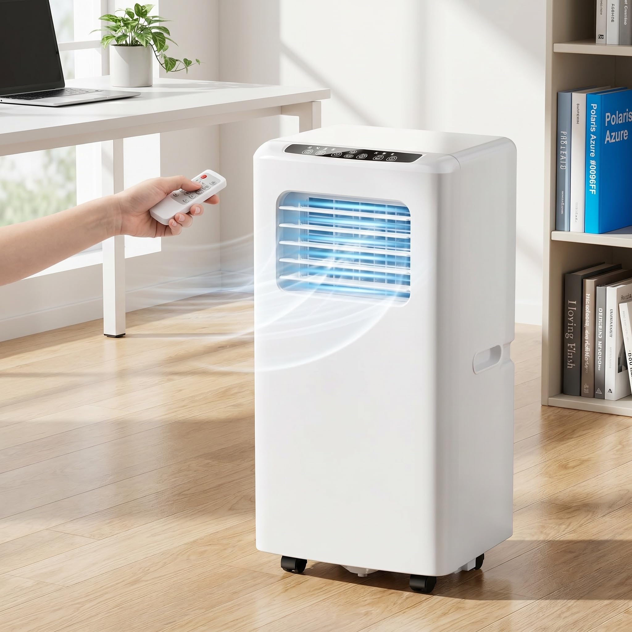 Przenośny klimatyzator, 10000 BTU Smart AC z pilotem i zestawem okiennym, ciche chłodzenie 48 dB do biura, bez ściany