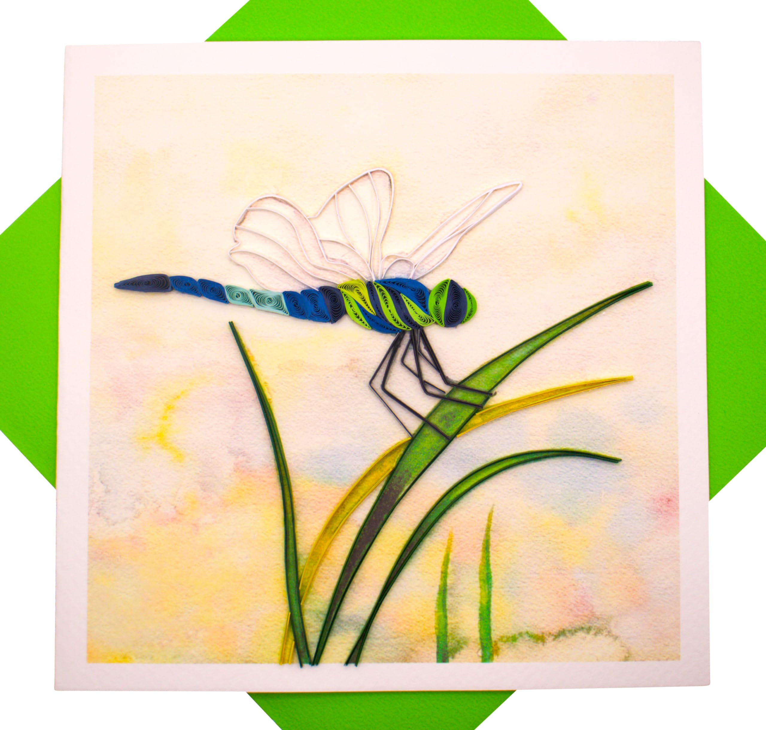 GREENHANDSHAKE Dragonfly Dreamscape, quilling art greeting card for birthday, valentine's day, mother's day, anniversary, thank you, get well