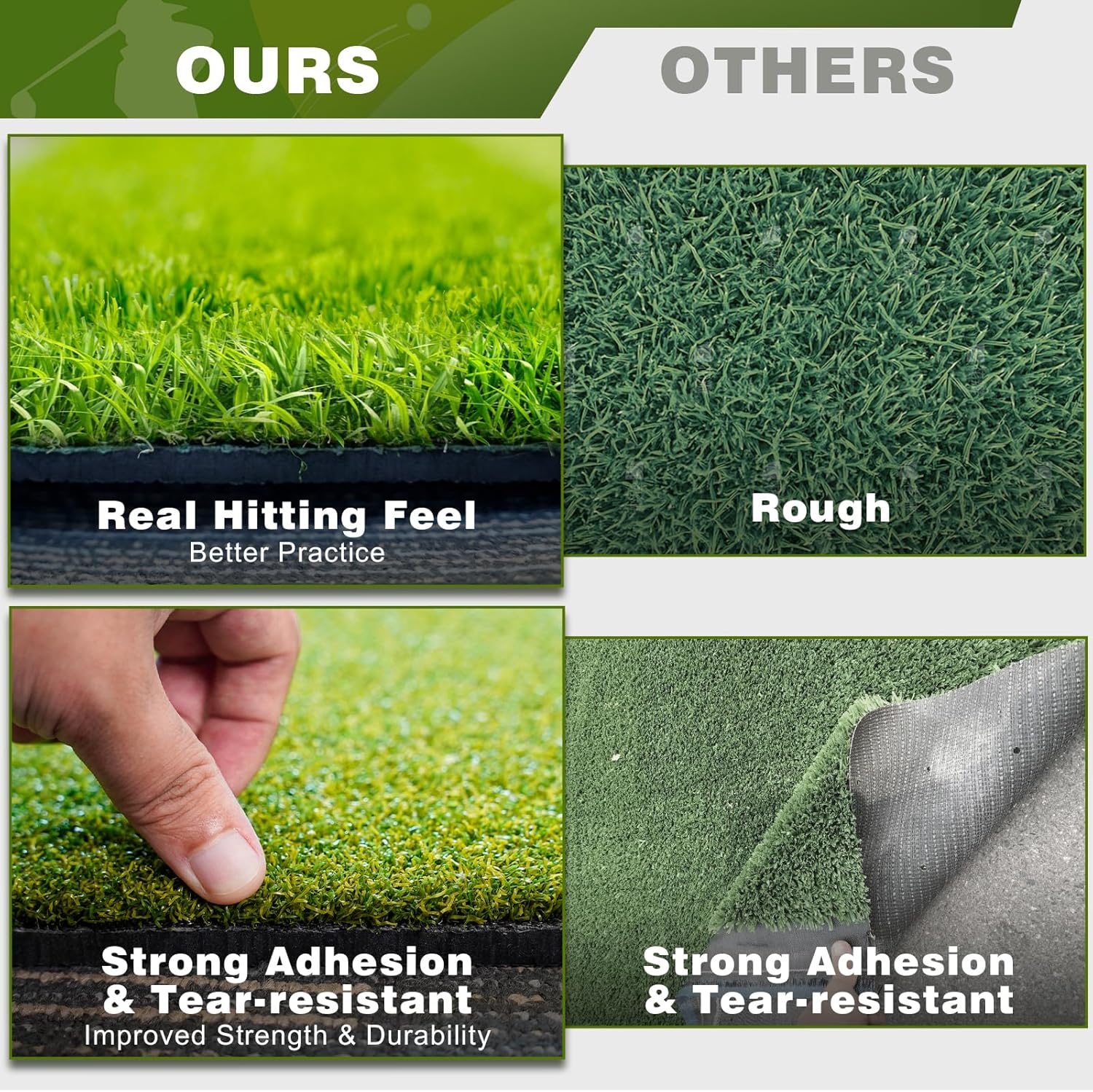 Heavy-Duty Golf Hitting Mat – Dual Turf Design Simulates Fairway & Rough for Real Course Feel, Indoor/Outdoor Practice Mat for Full Swing & Chipping Training, Easy Carry Strap
