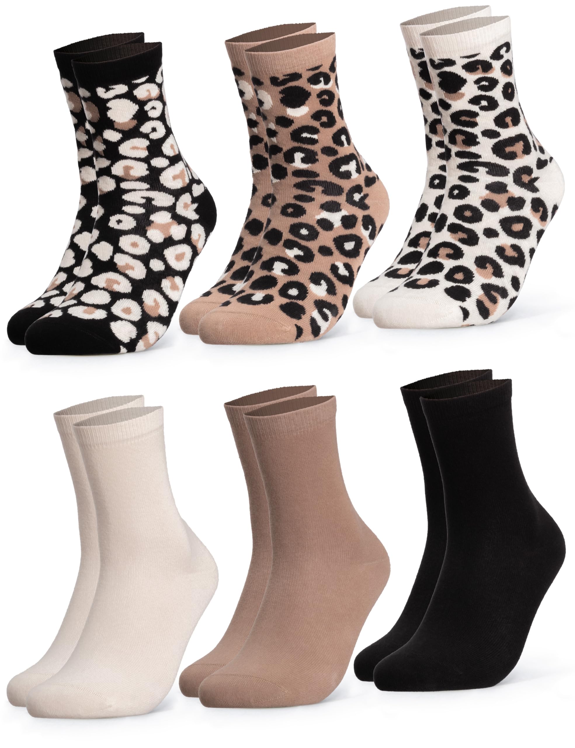 Occulto Damen Leo Socken 6er Pack (Modell: Leonie), Baumwollsocken Beige Mix 35-38