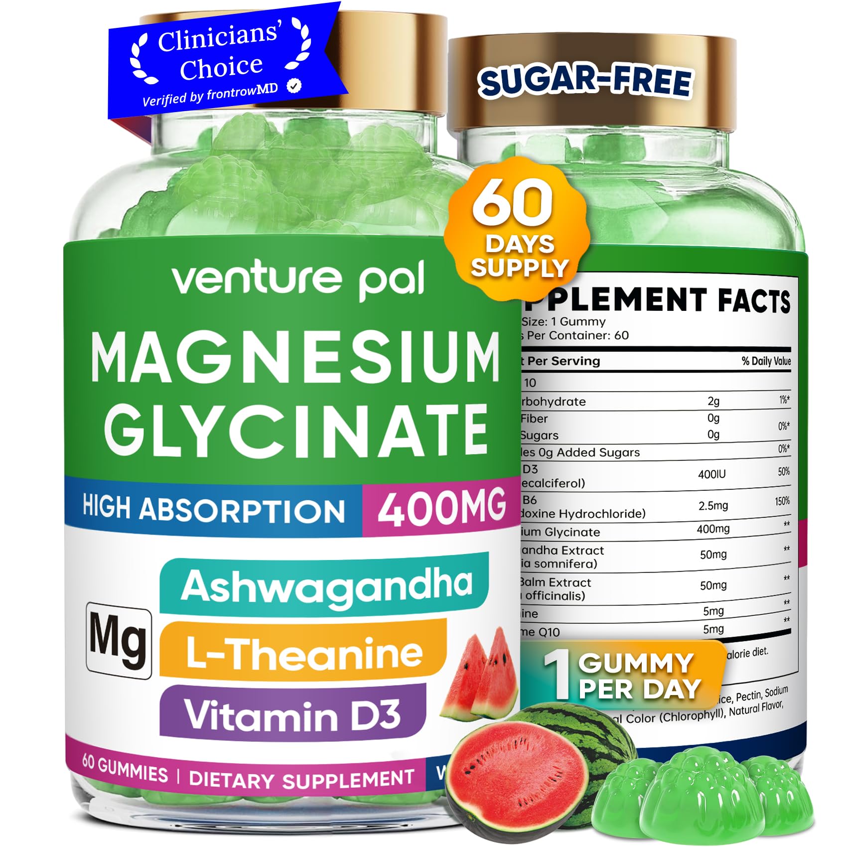 60 Day Supply Magnesium Glycinate 400mg Gummies with Ashwagandha, L-Theanine, CoQ10, Vitamin D3 & B6, Sugar Free Magnesium Gummies for Adults & Kids, Stress Relief, Sleep & Calm, Vegan, Gluten Free