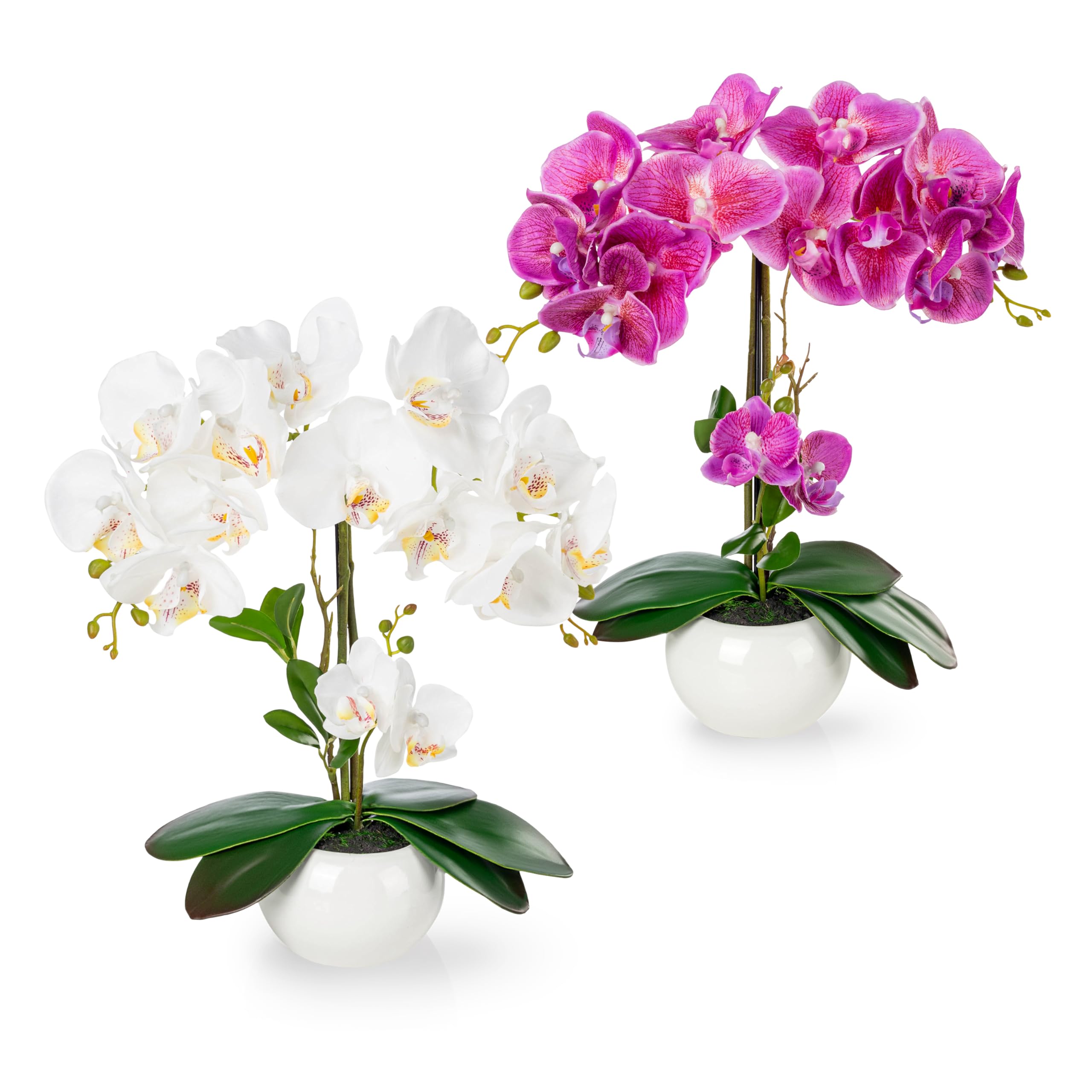 PASCH® Zestaw 2sztucznych orchidei w ceramicznych doniczkach o wysokim połysku (40 cm) | sztuczne kwiaty w doniczce