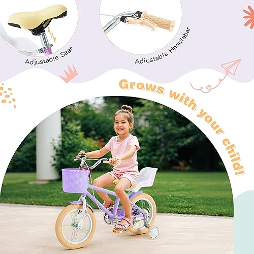Miniatura 4 de Bicicleta infantil para niñas y niños de 3 a 12 años, bicicleta para niños de 12, 14 y 16 pulgadas, con ruedas de entrenamiento, serpentinas, cesta