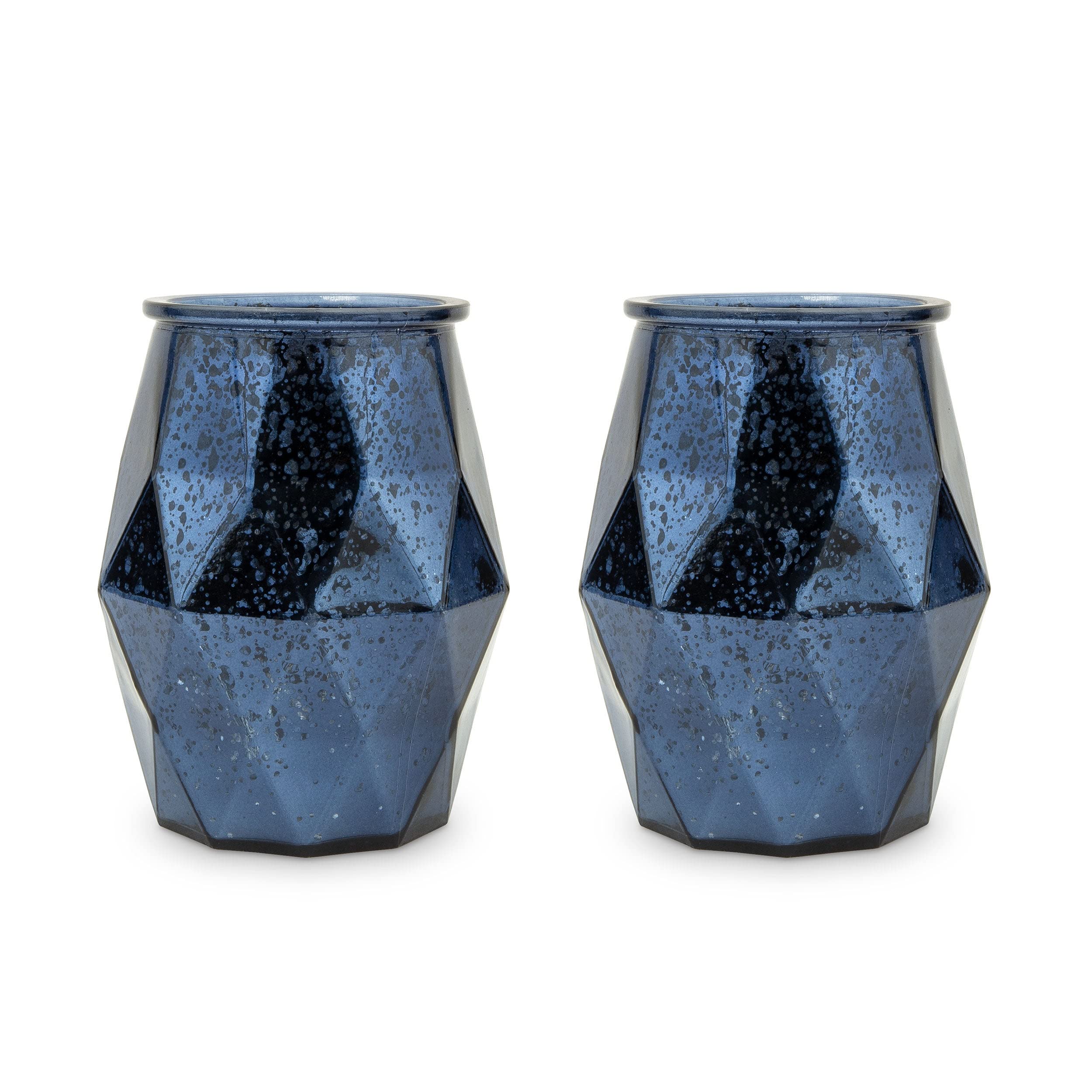 Weddingstar Large Geometric Mercury Glass Votive Candle Holders - Navy Blue - Set of 2