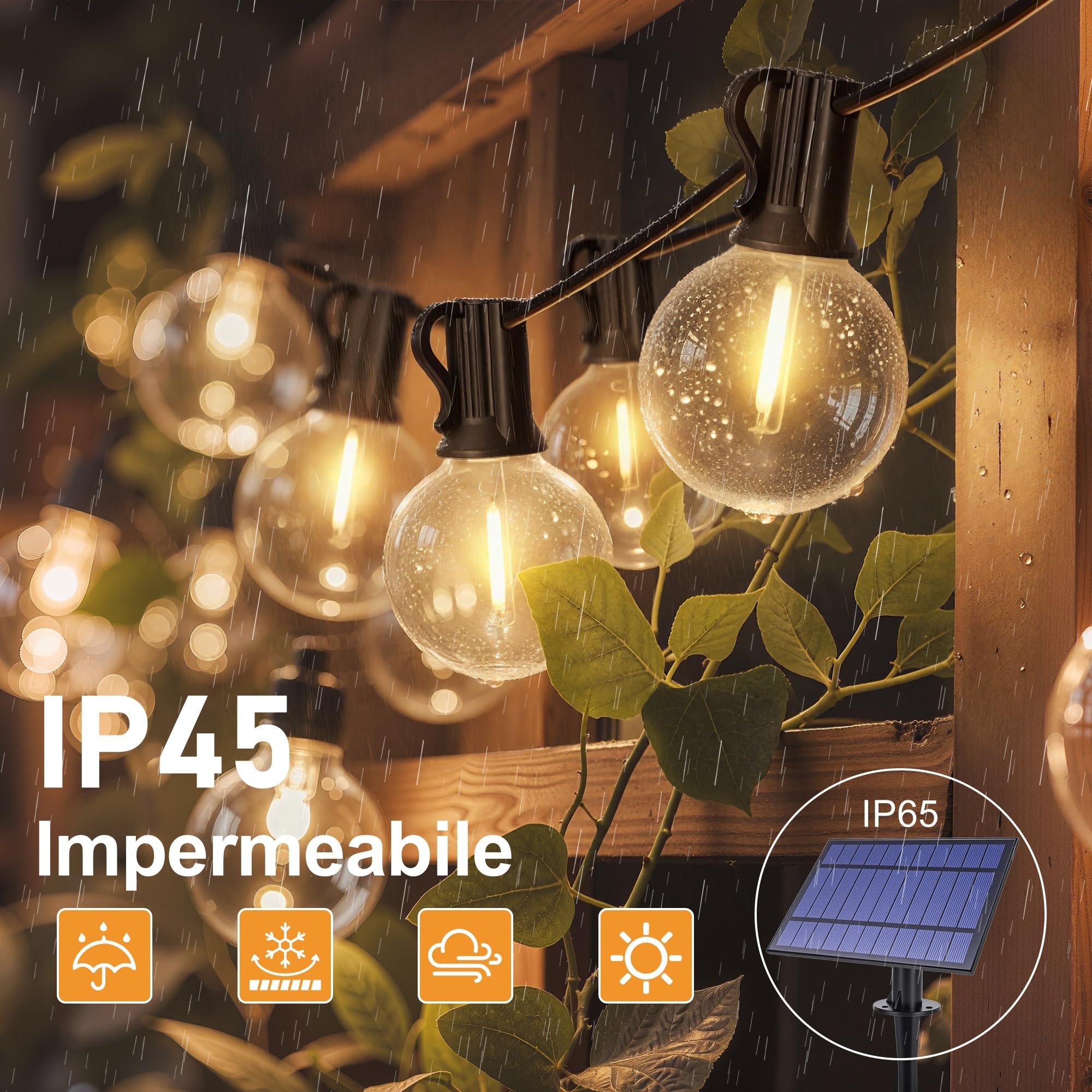 HeiPard Catena luminosa a LED Solare per Esterni, 10m, 16 + 1 G40, Dimmerabile, 3 Modalità, Telecomando per esterni, Resistente alle Intemperie, Luce Bianca Calda, Impermeabile, per giardino, balcone