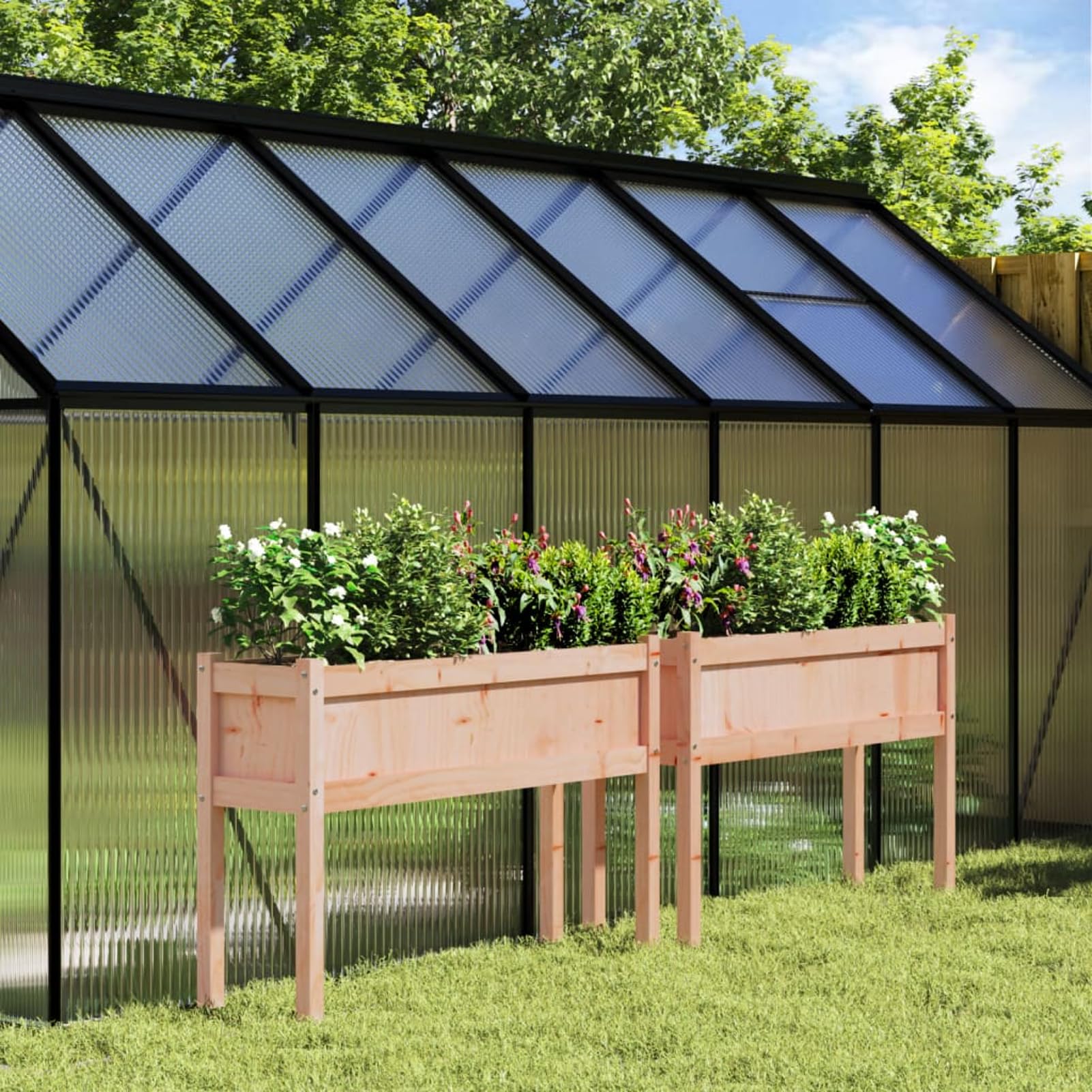 Pflanzkübel 2 STK. mit Beinen Massivholz Douglasie,Wetterfest, Robust & Pflegeleicht Hochbeet Garten Pflanzkübel Blumenkasten Pflanzkasten Terrassen Gemüsebeet Pflanzbeet Hochbeete für Garten