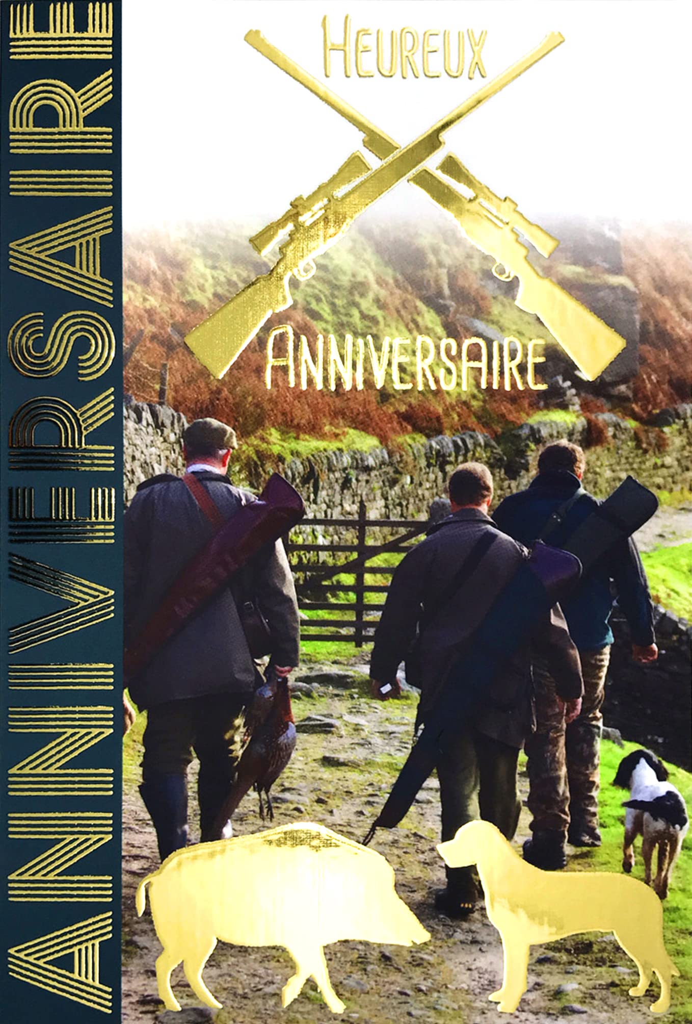 Hunting Dog Birthday Card - Green Canine Silhouette Design With Rifle For Nature Lovers