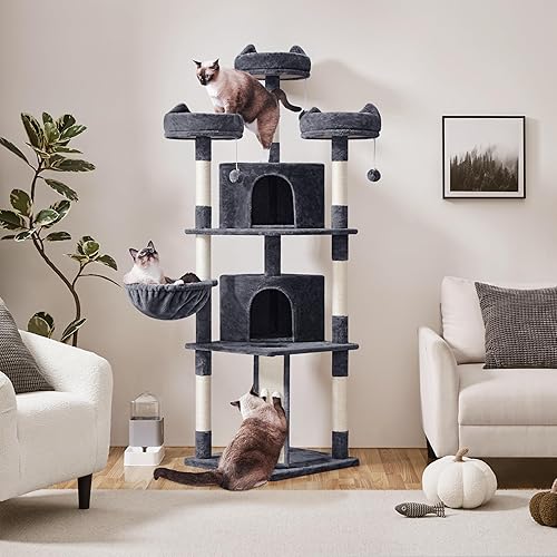 Miniatura 3 de Yaheetech Árbol para gatos de 76 pulgadas de varios niveles con condominio grande para gatos y perchas acogedoras, casa de juegos estable para