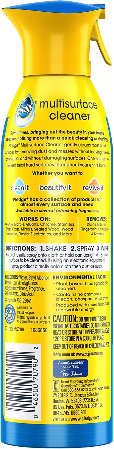 Pledge Multi-Surface Cleaner Aerosol Spray, Works on Glass Leather, Granite, Wood, Marble, Chrome, Stainless Steel, Plastic, and More, Rain Shower, 9.7 oz (Pack of 3)