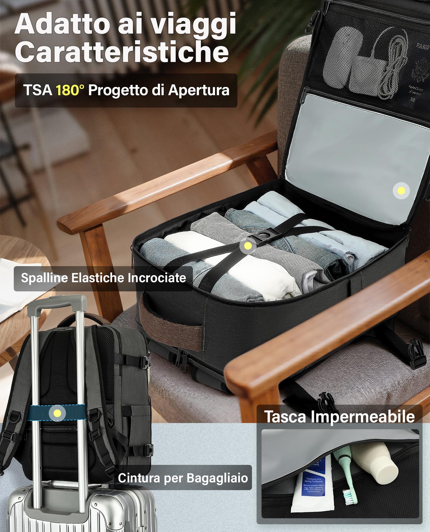 VANKEV Ryanair Easyjet Eurowings Wizz Air Zaino da Viaggio Aereo 40x30x20cm-24L, Bagaglio a Mano Per Viaggio Zaino per Laptop Adatto da 15,6 Pollici oliva verde scuro/marrone